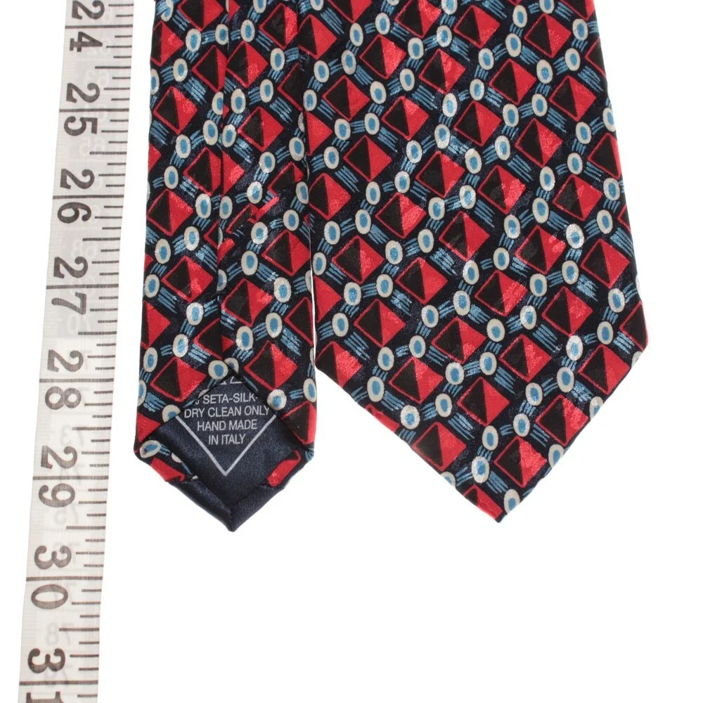 Italo Ferretti NWT Neck Tie in Red / Blue / Black Geometric Print 100% Silk